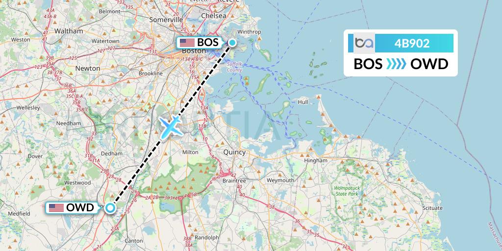 4B902 Boutique Air Flight Map: Boston to Norwood