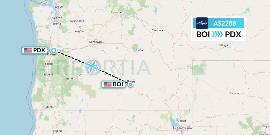 AS2208 Alaska Airlines Flight Map: Boise to Portland