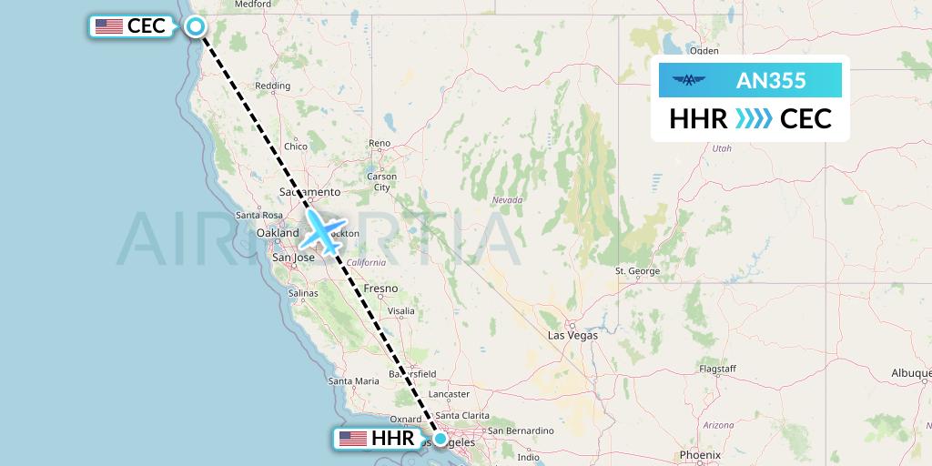 AN355 Advanced Air Flight Map: Hawthorne to Crescent City