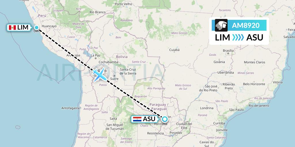 AM8920 Aeromexico Flight Map: Lima to Asuncion