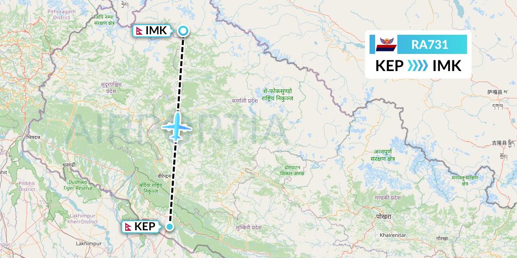 RA731 Royal Nepal Airlines Flight Map: Nepalgunj to Simikot