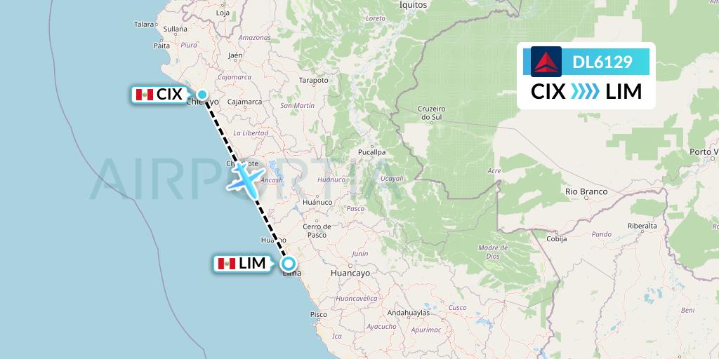 DL6129 Delta Air Lines Flight Map: Chiclayo to Lima