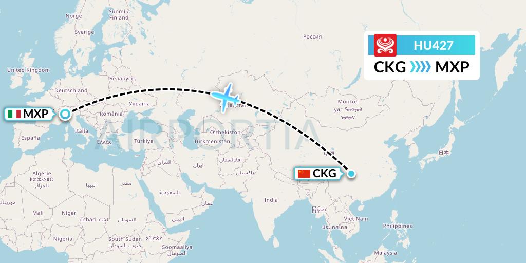 HU427 Hainan Airlines Flight Map: Chongqing to Milan