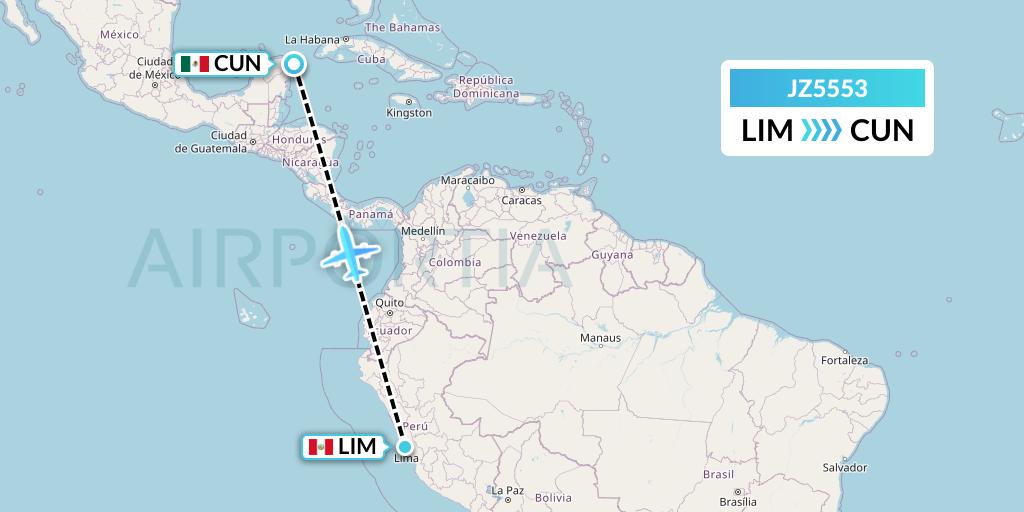 JZ5553 Jetsmart Airlines Peru Flight Map: Lima to Cancun