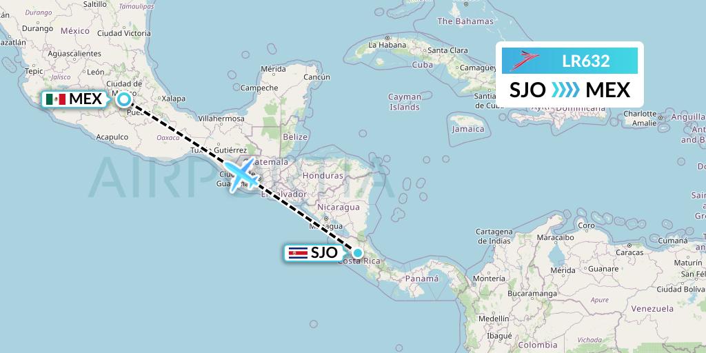 LR632 Lacsa Flight Map: San Jose to Mexico City
