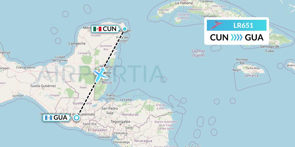LR651 Lacsa Flight Map: Cancun to Guatemala City