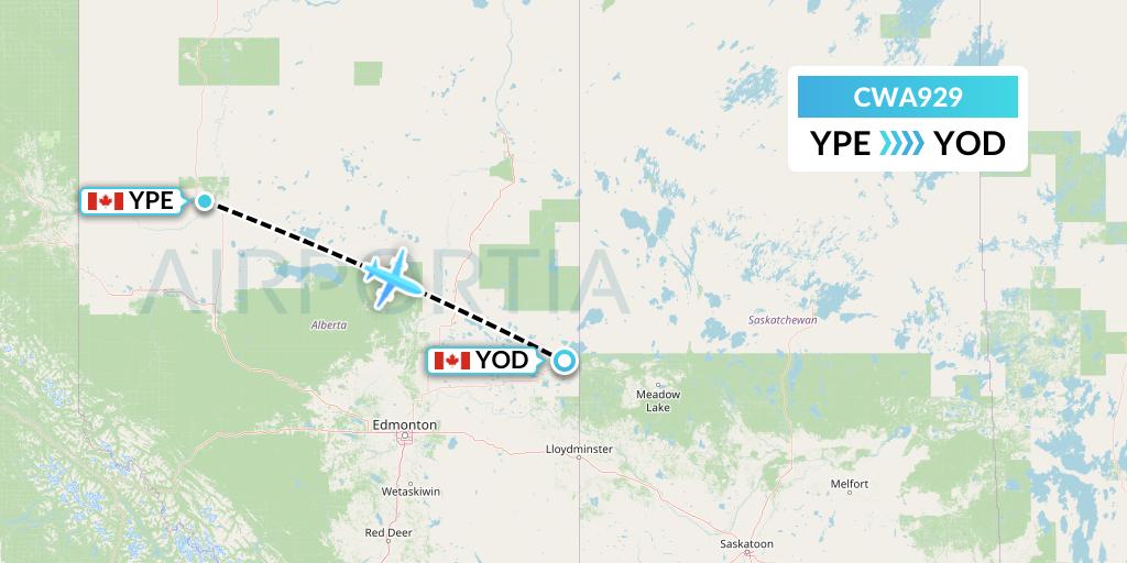 CWA929 Can West Corporate Air Charters Ltd. Flight Map: Peace River to Cold Lake