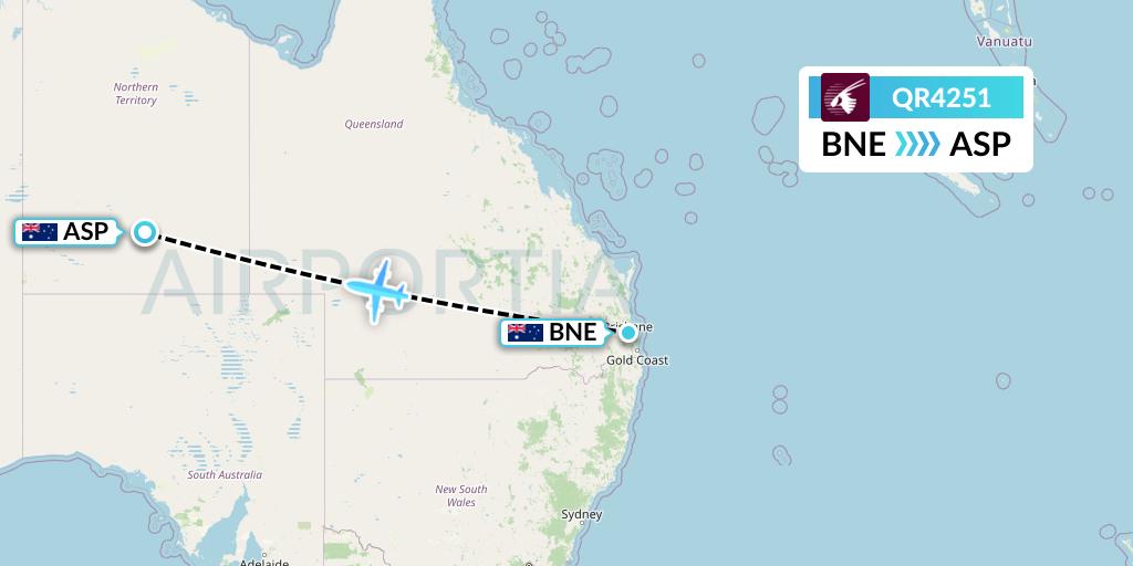 QR4251 Qatar Airways Flight Map: Brisbane to Alice Springs