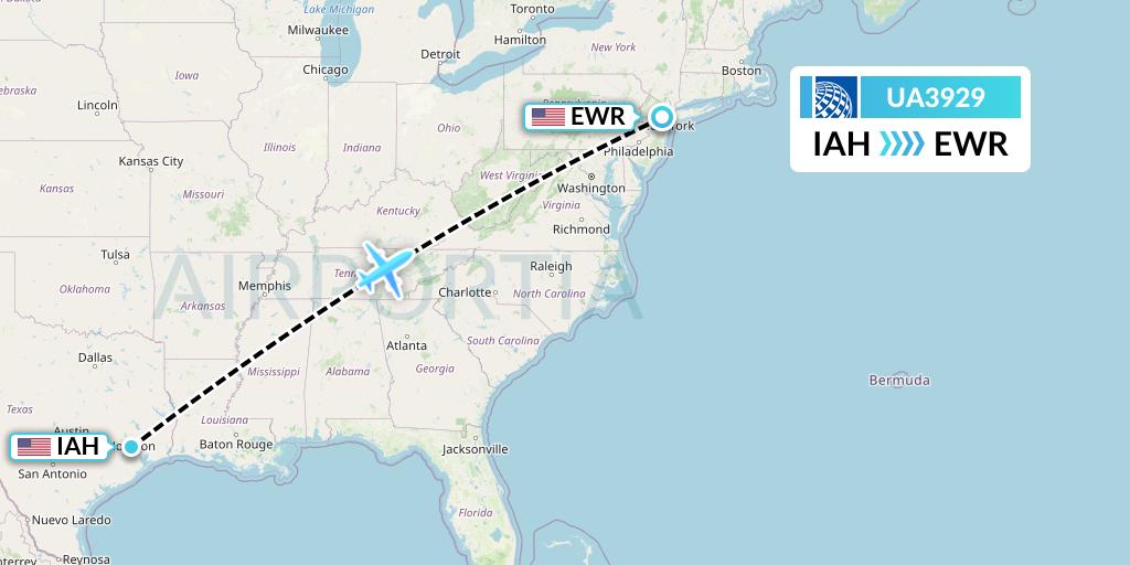 UA3929 United Airlines Flight Map: Houston to New York