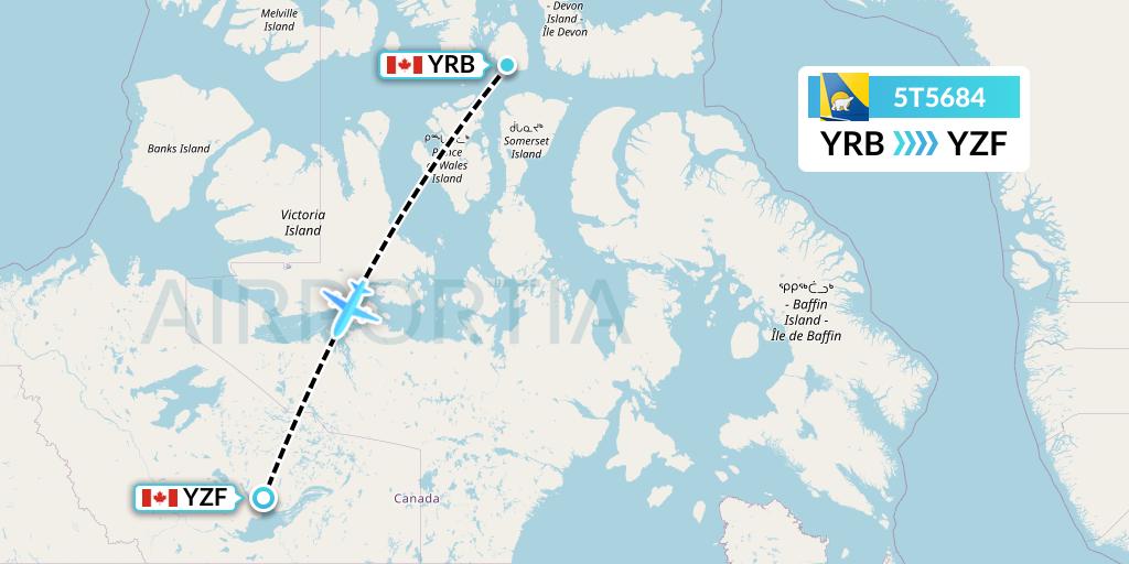 5T5684 Canadian North Flight Map: Resolute to Yellowknife