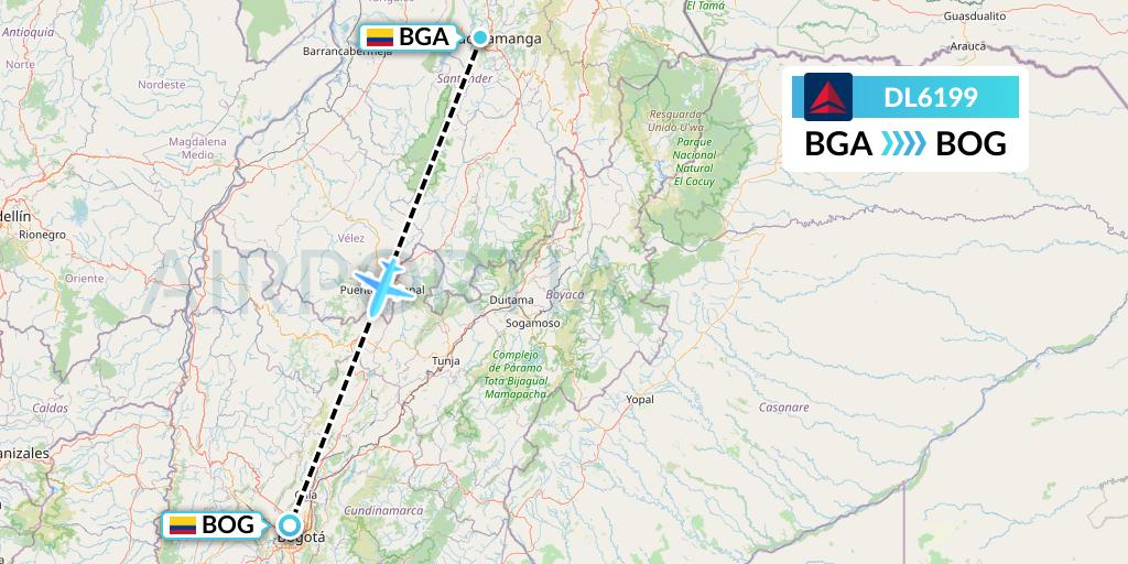 DL6199 Delta Air Lines Flight Map: Bucaramanga to Bogota