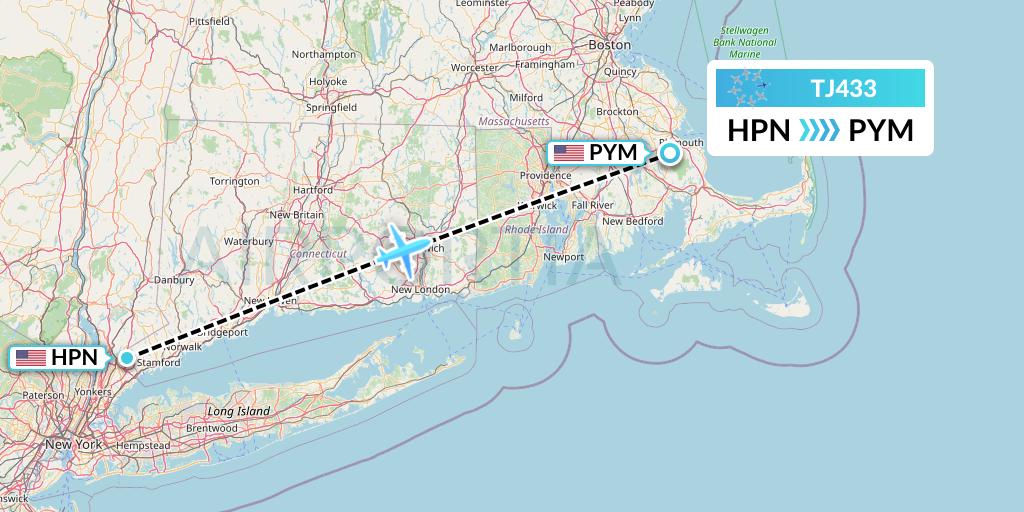 TJ433 Tradewind Aviation Flight Map: White Plains to Plymouth