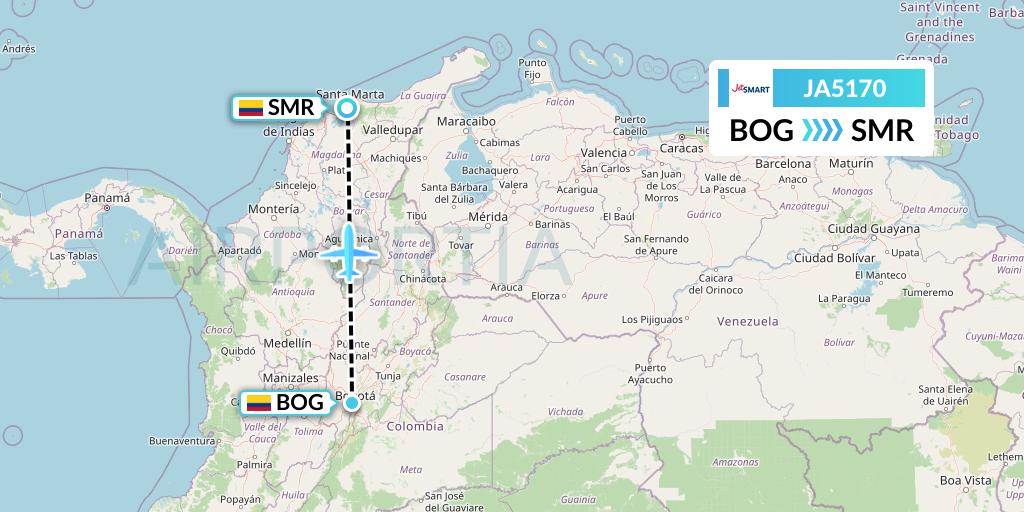 JA5170 JetSMART Flight Map: Bogota to Santa Marta