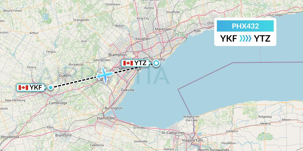 PHX432 SkyCare Flight Map: Waterloo to Toronto