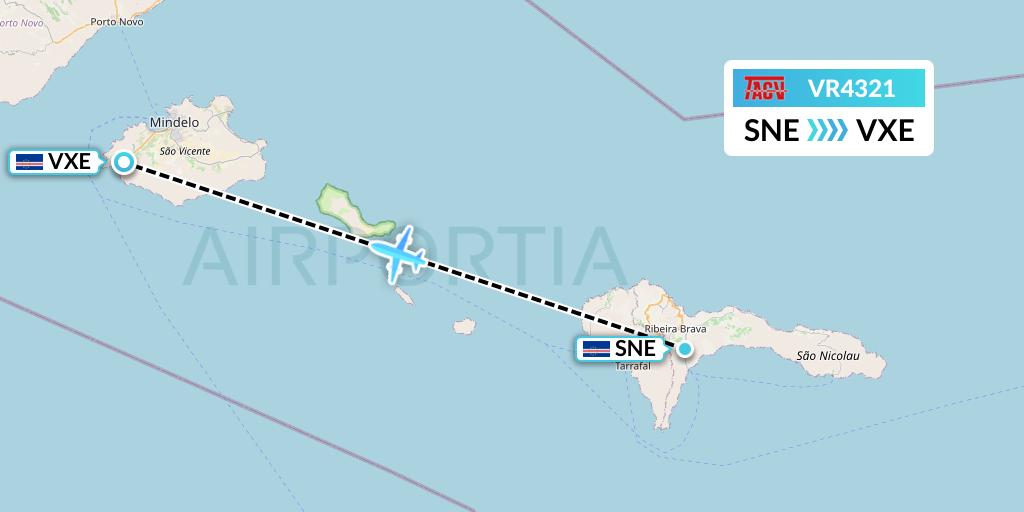 VR4321 TACV Cape Verde Airlines Flight Map: Preguica to Sao Vicente