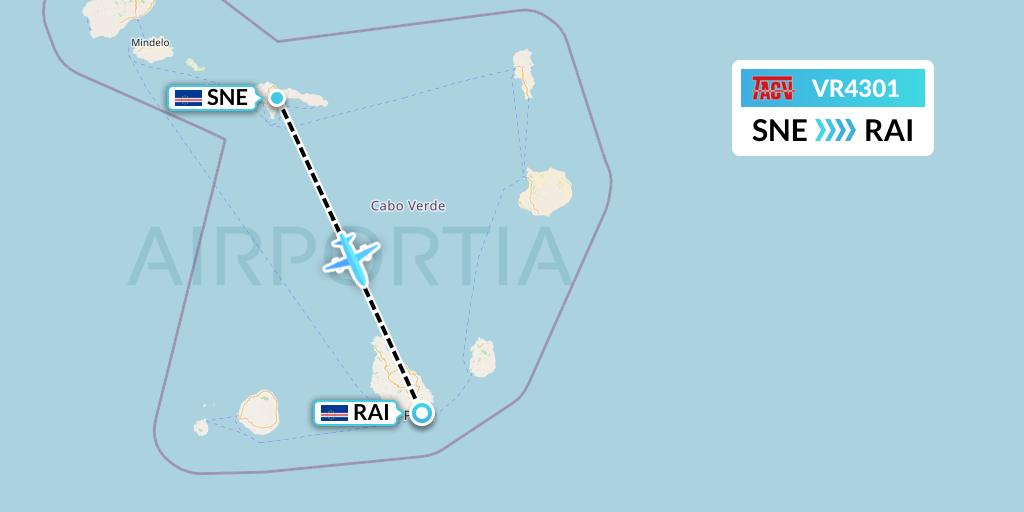 VR4301 TACV Cape Verde Airlines Flight Map: Preguica to Praia