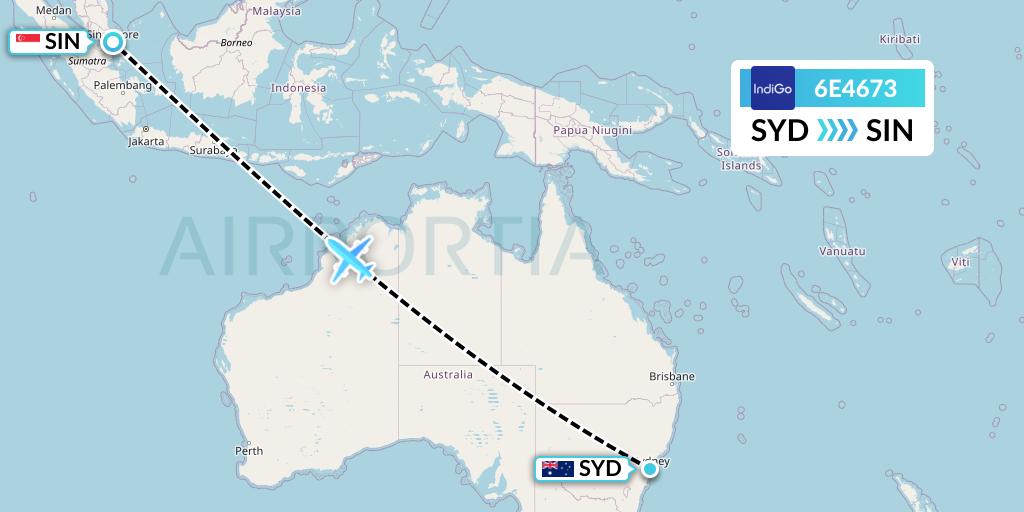 6E4673 IndiGo Airlines Flight Map: Sydney to Singapore