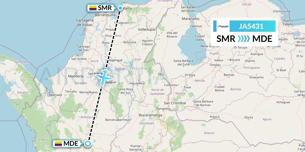 JA5431 JetSMART Flight Map: Santa Marta to Medellin