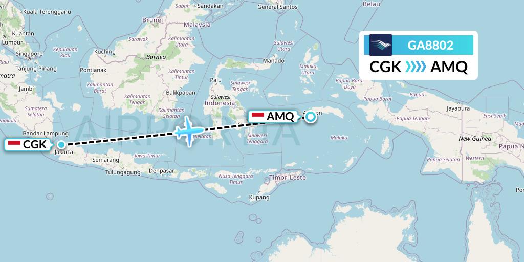 GA8802 Garuda Indonesia Flight Map: Jakarta to Ambon