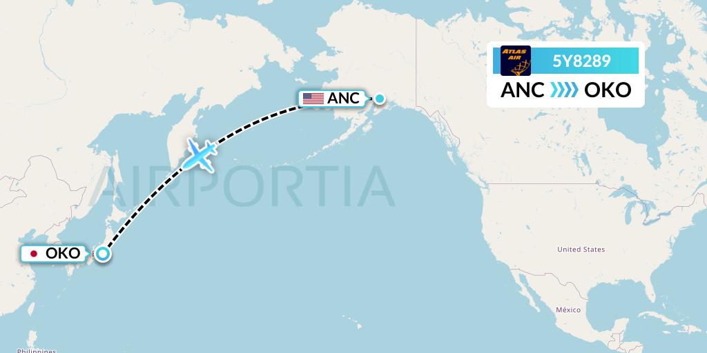5Y8289 Atlas Air Flight Map: Anchorage to Fussa