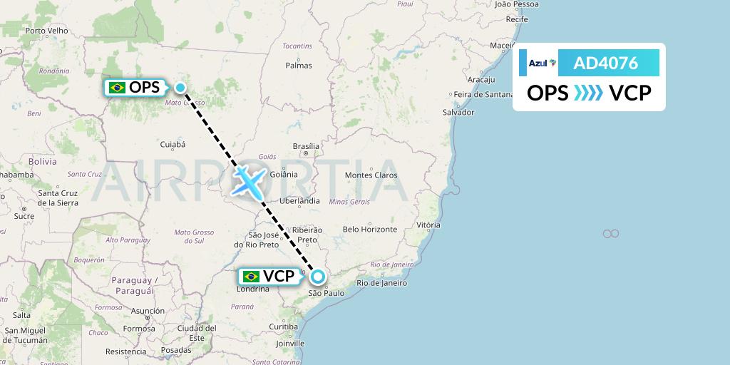 AD4076 Azul Brazilian Airlines Flight Map: Sinop to Campinas