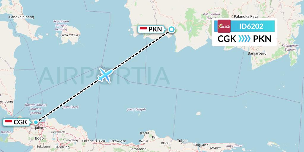 ID6202 Batik Air Flight Map: Jakarta to Pangkalan Bun