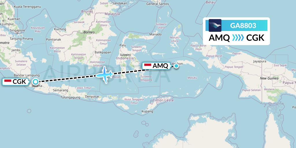 GA8803 Garuda Indonesia Flight Map: Ambon to Jakarta