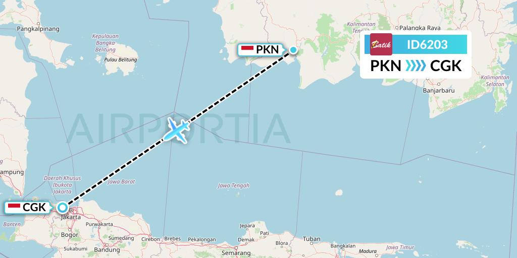 ID6203 Batik Air Flight Map: Pangkalan Bun to Jakarta