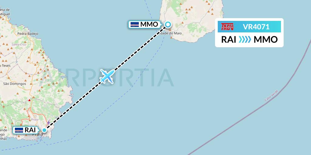VR4071 TACV Cape Verde Airlines Flight Map: Praia to Vila do Maio