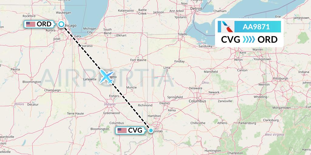 AA9871 American Airlines Flight Map: Cincinnati to Chicago