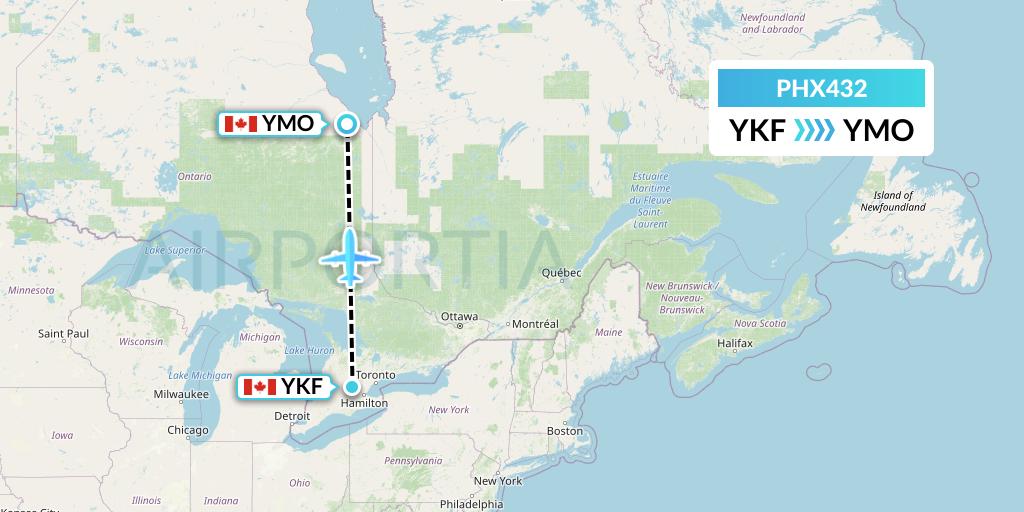 PHX432 SkyCare Flight Map: Waterloo to Moosonee