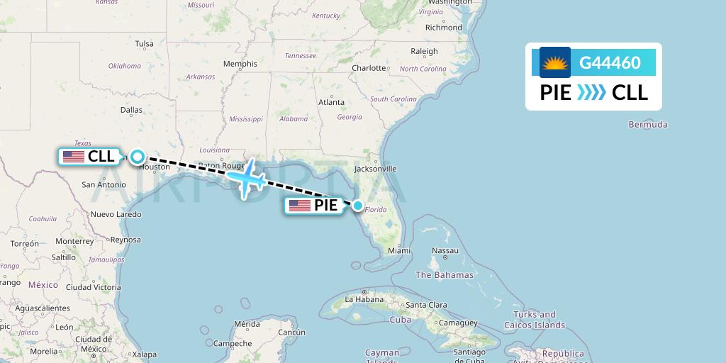 G44460 Allegiant Air Flight Map: St. Petersburg to College Station