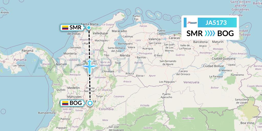 JA5173 JetSMART Flight Map: Santa Marta to Bogota