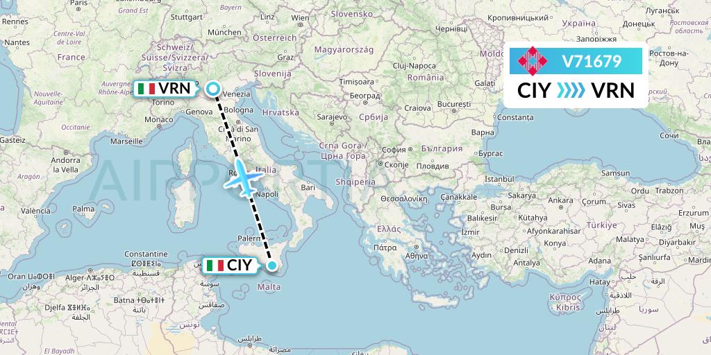 V71679 Volotea Flight Map: Comiso to Verona