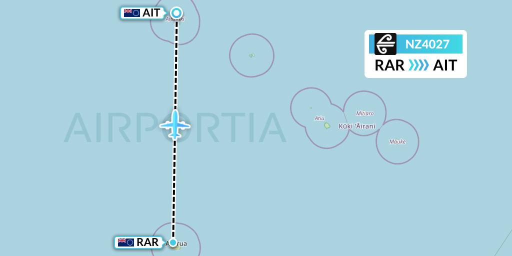 NZ4027 Air New Zealand Flight Map: Avarua to Aitutaki