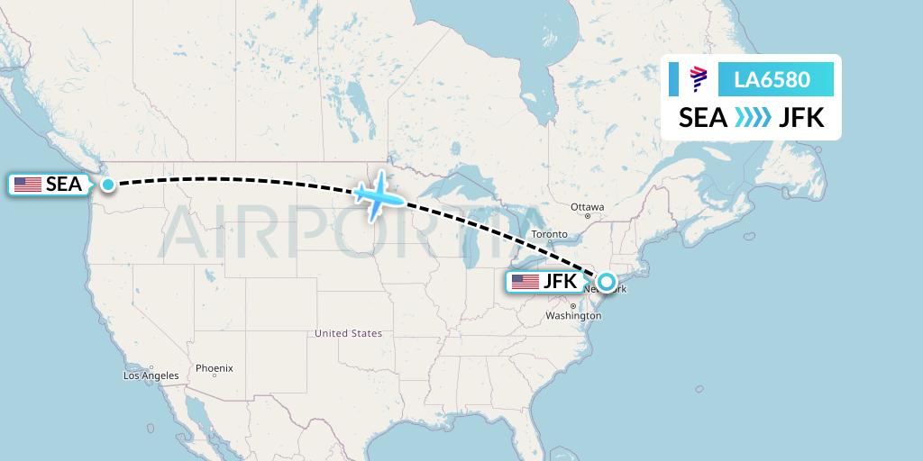 LA6580 LAN Airlines Flight Map: Seattle to New York