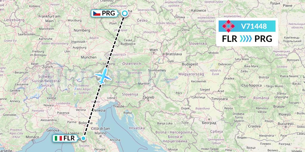 V71448 Volotea Flight Map: Florence to Prague