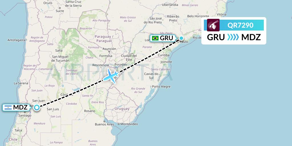 QR7290 Qatar Airways Flight Map: Sao Paulo to Mendoza