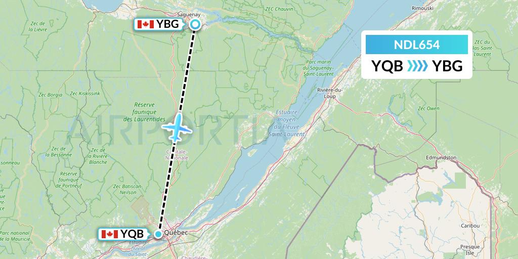 NDL654 Chrono Aviation Flight Map: Quebec to Saguenay