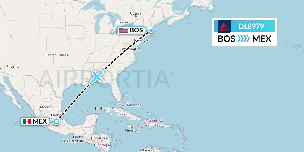 DL8979 Delta Air Lines Flight Map: Boston to Mexico City
