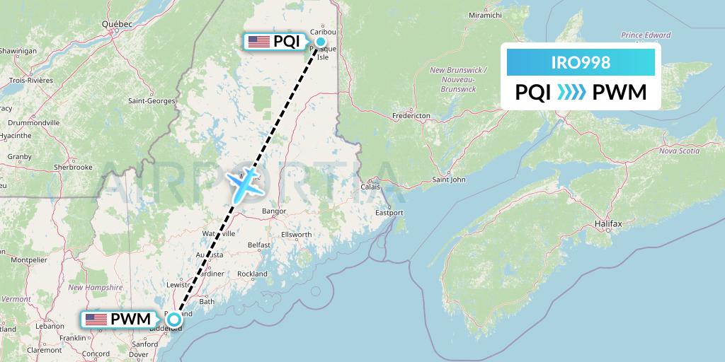 IRO998 CSA Air Flight Map: Presque Isle to Portland