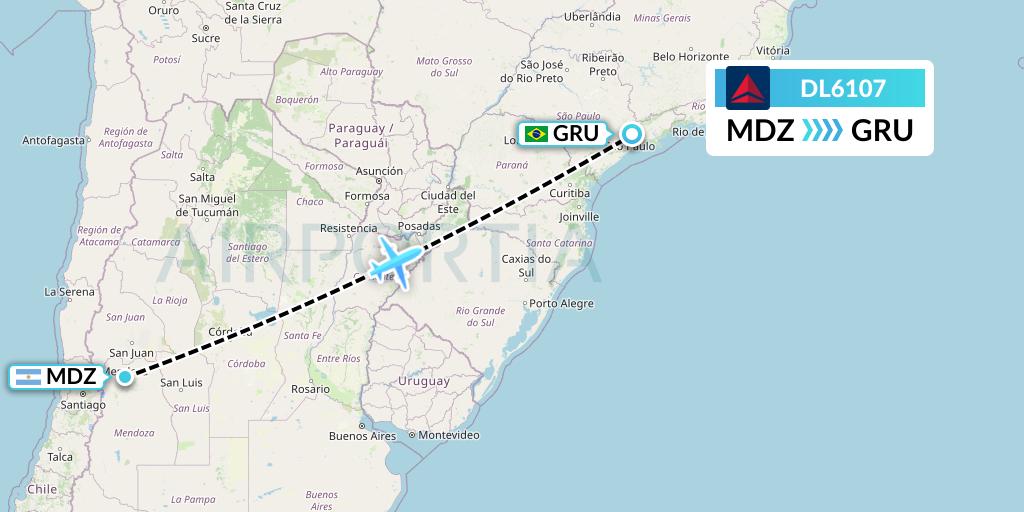 DL6107 Delta Air Lines Flight Map: Mendoza to Sao Paulo