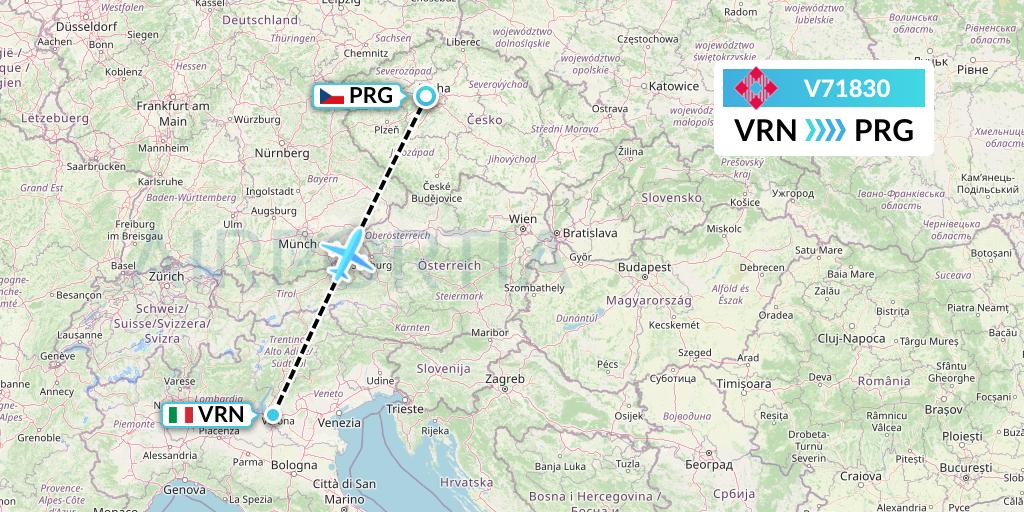 V71830 Volotea Flight Map: Verona to Prague