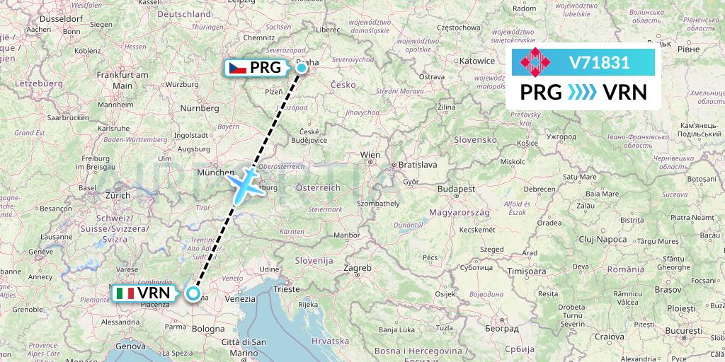 V71831 Volotea Flight Map: Prague to Verona