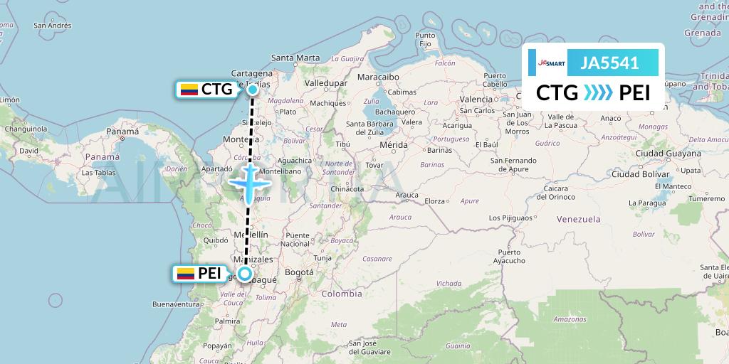 JA5541 JetSMART Flight Map: Cartagena to Pereira
