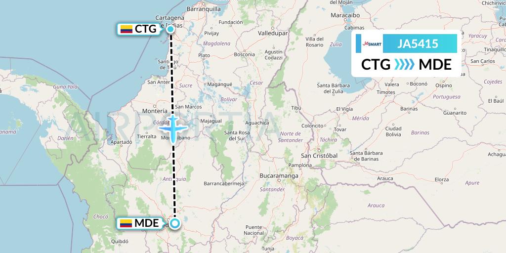 JA5415 JetSMART Flight Map: Cartagena to Medellin