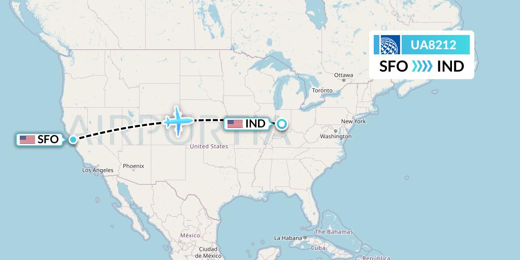 UA8212 United Airlines Flight Map: San Francisco to Indianapolis