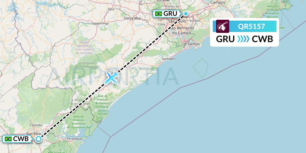 QR5157 Qatar Airways Flight Map: Sao Paulo to Curitiba
