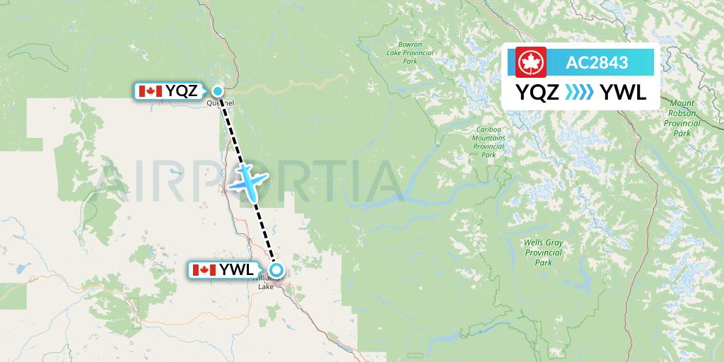 AC2843 Air Canada Flight Map: Quesnel to Williams Lake