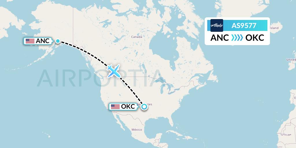 AS9577 Alaska Airlines Flight Map: Anchorage to Oklahoma City